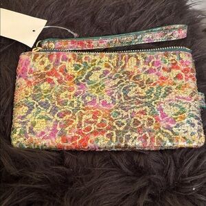 HOBO Wristlet rainbow metallic floral leather wallet clutch